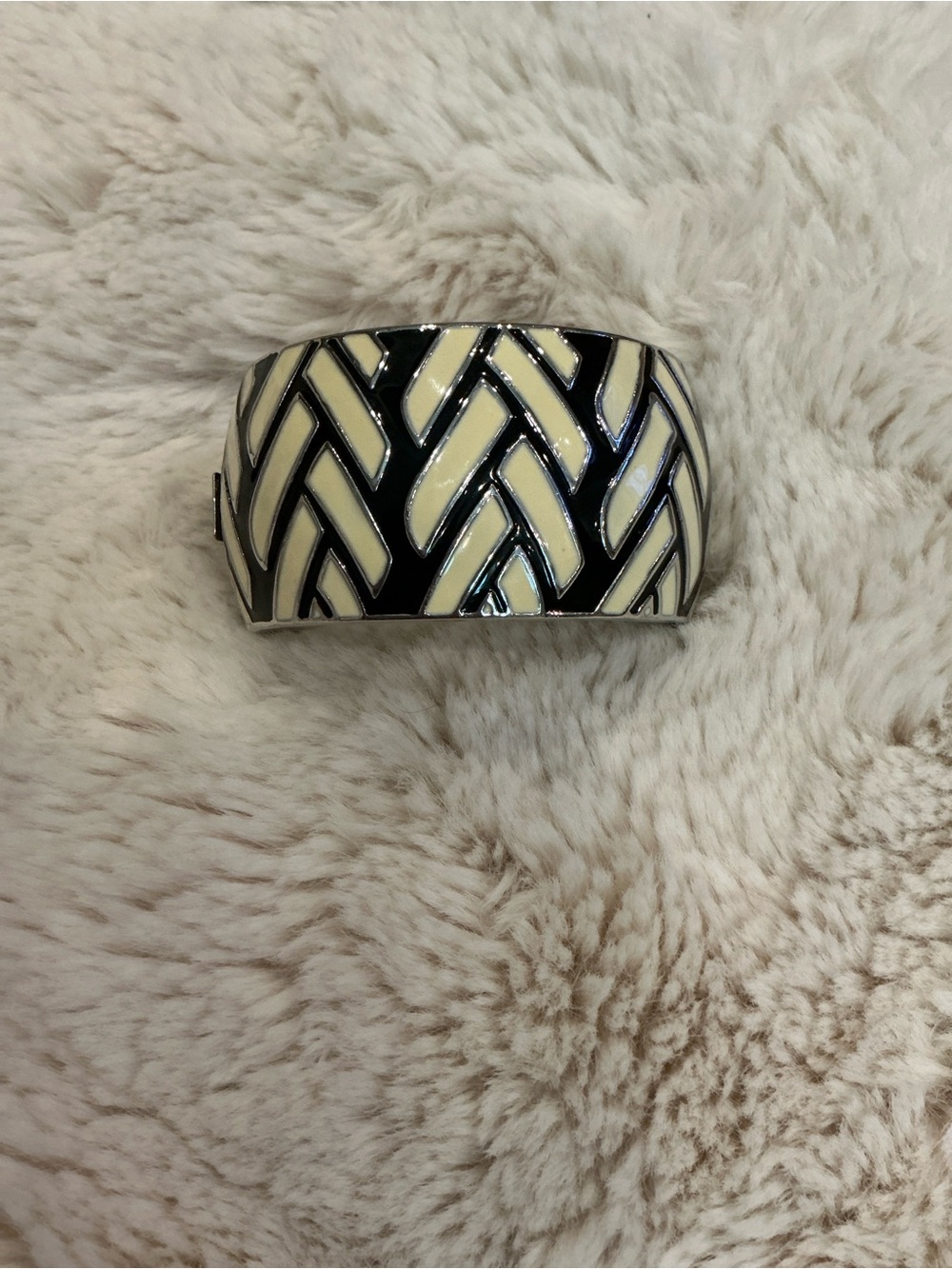 Anne Klein Black and Cream Chevron Enamel Cuff Statement Bracelet
